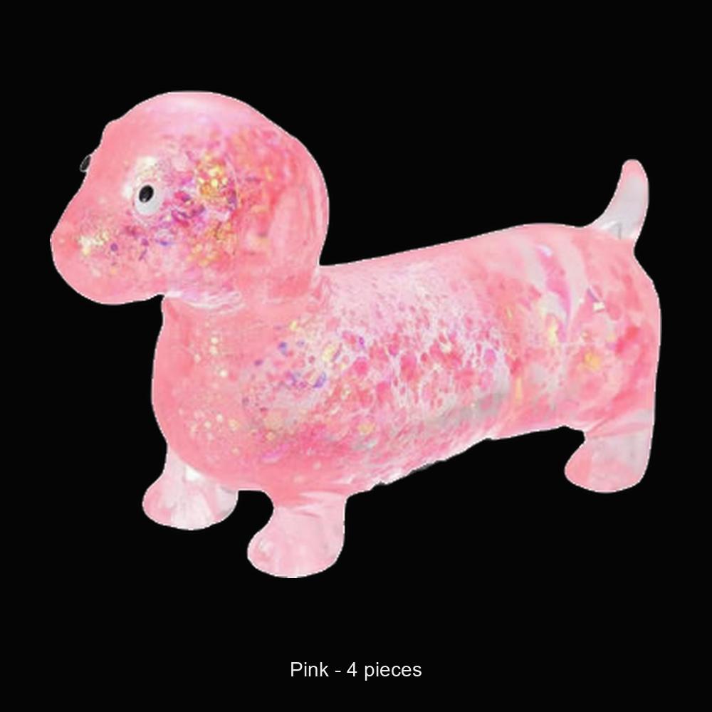 Glitter Dachshund Squishy - 4PCS / Pink - original product photo on black