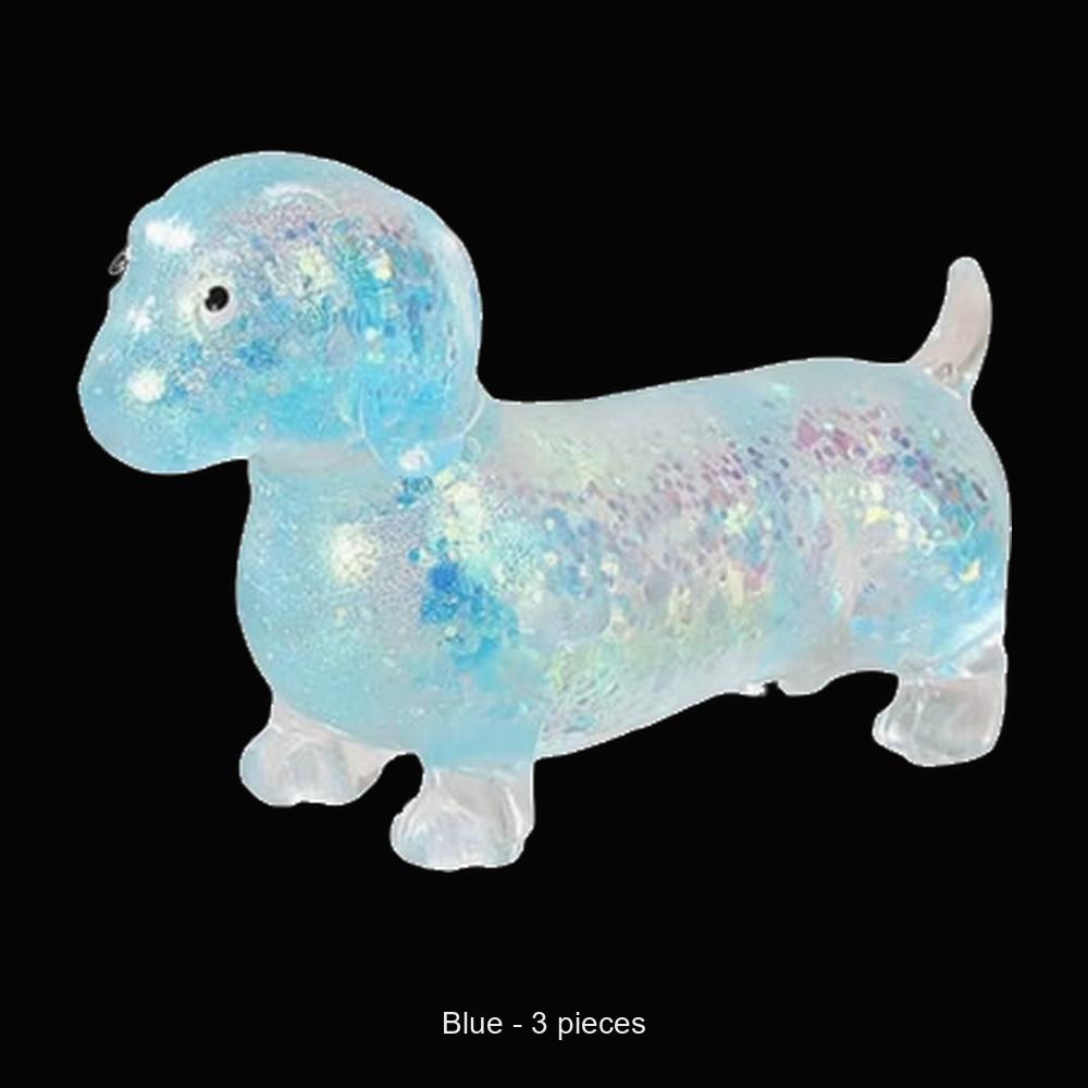 Glitter Dachshund Squishy - 3PCS / Blue - original product photo on black